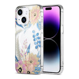 iPhone 14 Plus/iPhone 15 Plus Cover Blomstermønster MagSafe Rosa Blå