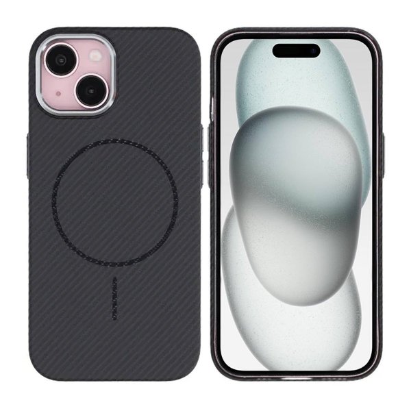 iPhone 15 Cover Kulfiber MagSafe Sort