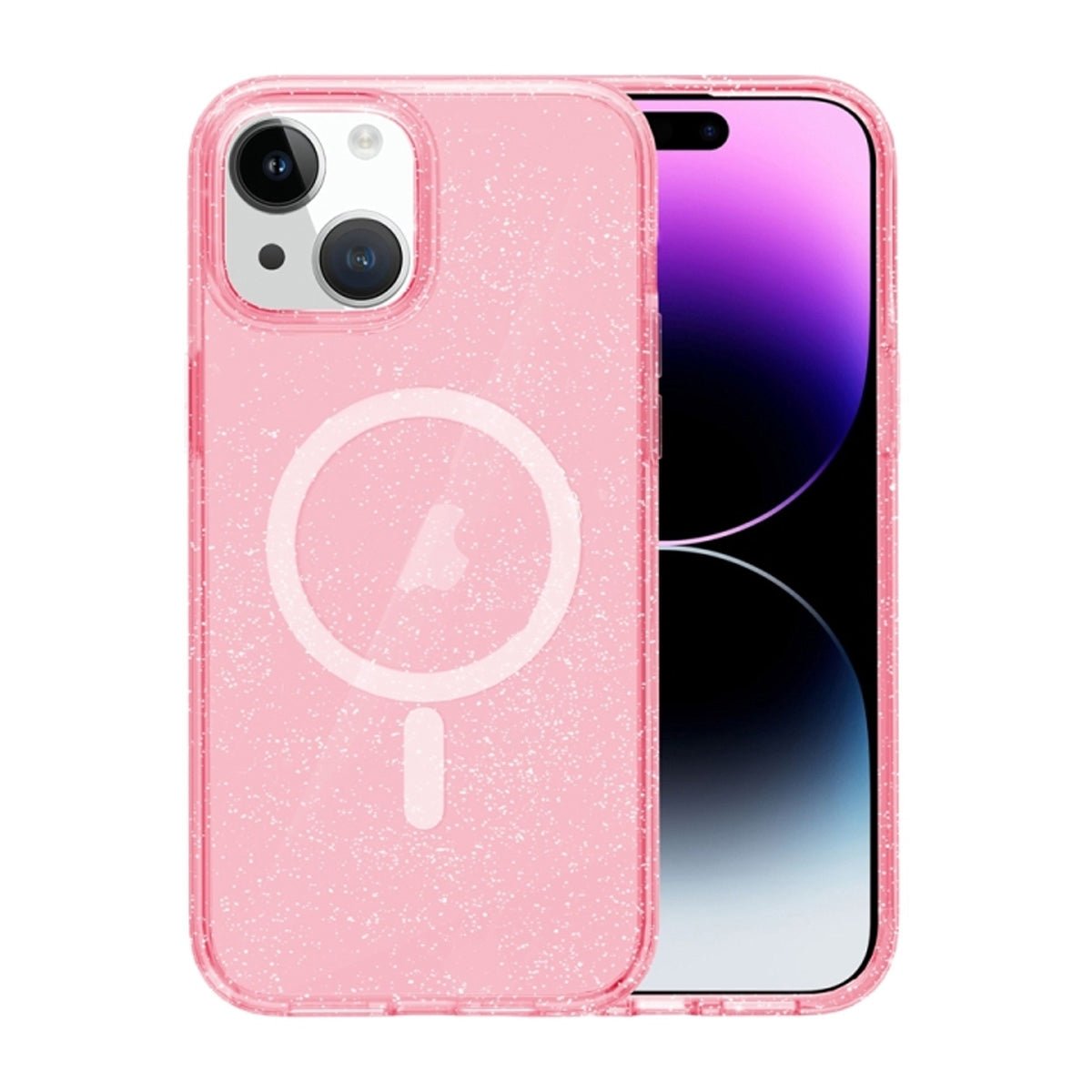 iPhone 15 Cover med glitter MagSafe Lyserød