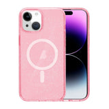 iPhone 15 Cover med glitter MagSafe Lyserød