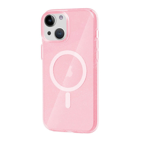 iPhone 15 Cover med glitter MagSafe Lyserød