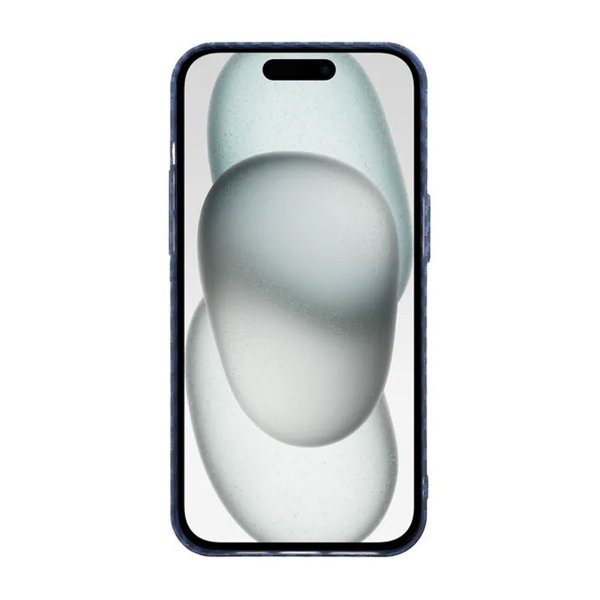 iPhone 15 Cover Kulfibermønster Blå Grå