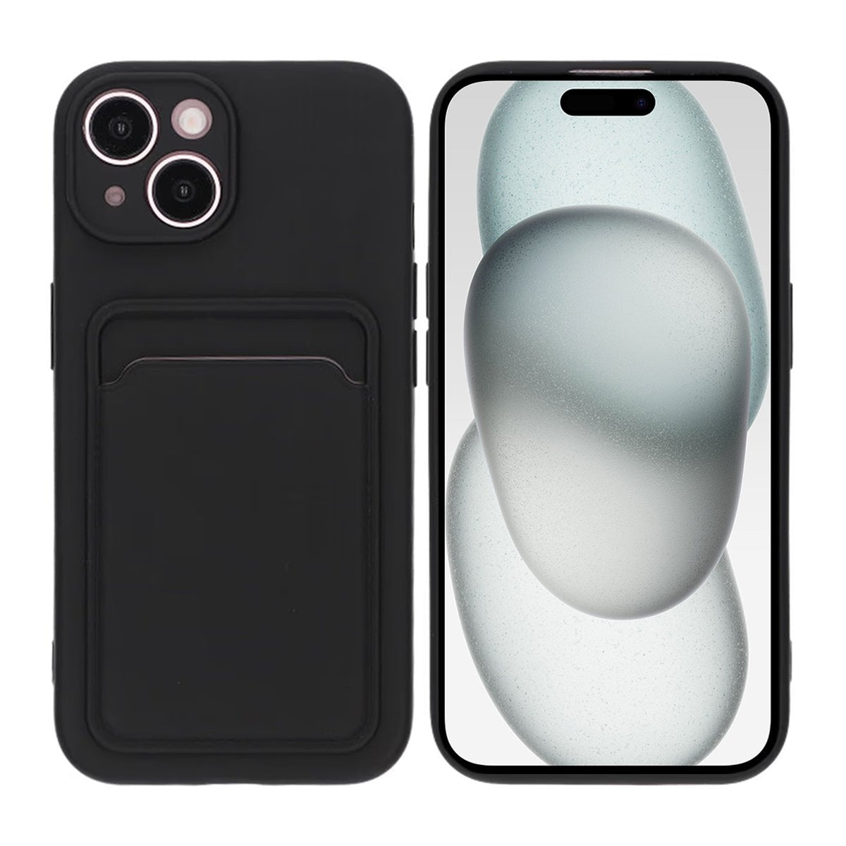iPhone 15 Cover Silikone Kortholder Sort