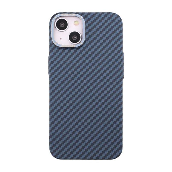 iPhone 15 Plus Cover Kulfiber Mønster Blå