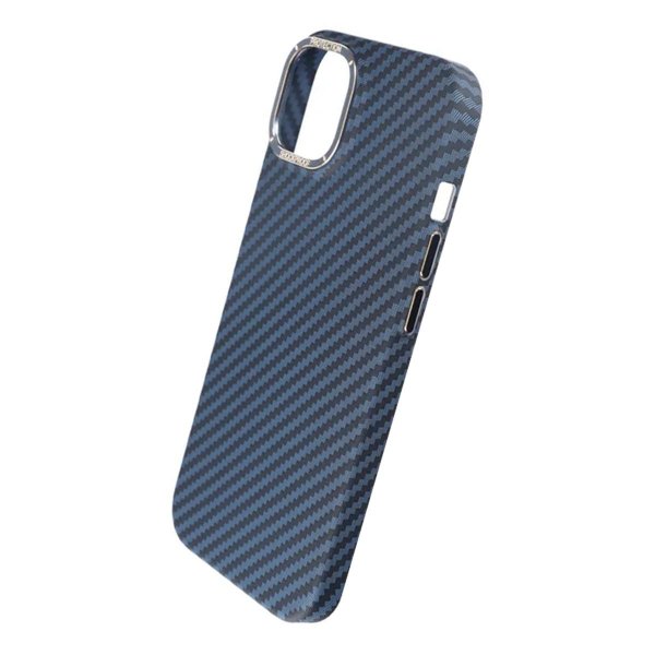iPhone 15 Plus Cover Kulfiber Mønster Blå