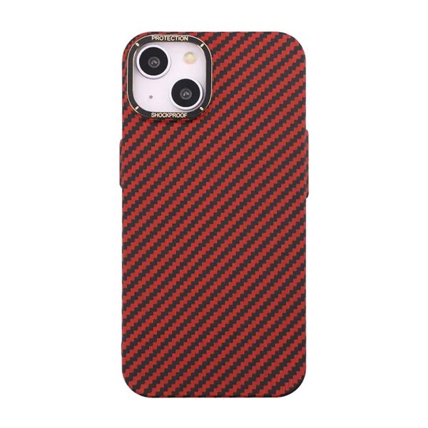 iPhone 15 Plus Cover Kulfibermønster Rød