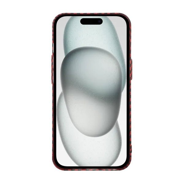 iPhone 15 Plus Cover Kulfibermønster Rød
