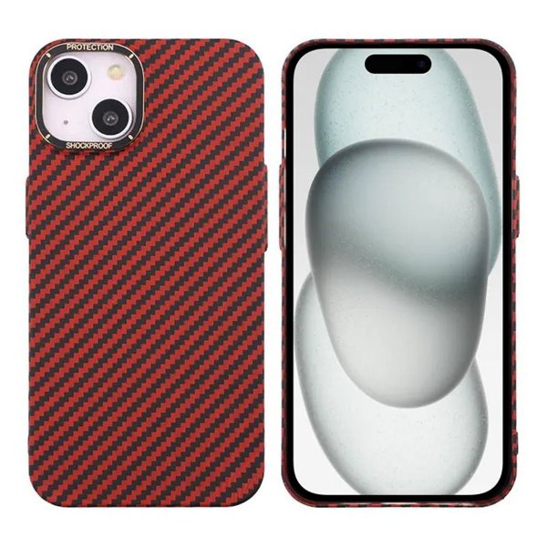 iPhone 15 Plus Cover Kulfibermønster Rød