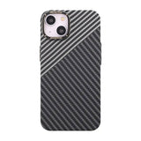 iPhone 15 Plus Cover Kulfiber Mønster Sort Hvid