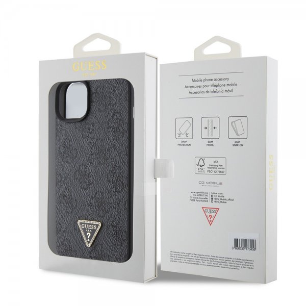 Guess iPhone 15 Plus Cover 4G Metal Triangle Strass Sort
