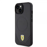 Ferrari iPhone 15 Plus Cover Carbon PU Læder MagSafe Sort