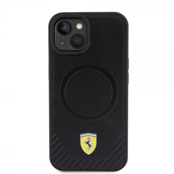Ferrari iPhone 15 Plus Cover Carbon PU Læder MagSafe Sort