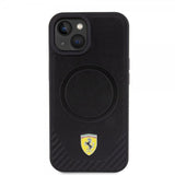 Ferrari iPhone 15 Plus Cover Carbon PU Læder MagSafe Sort