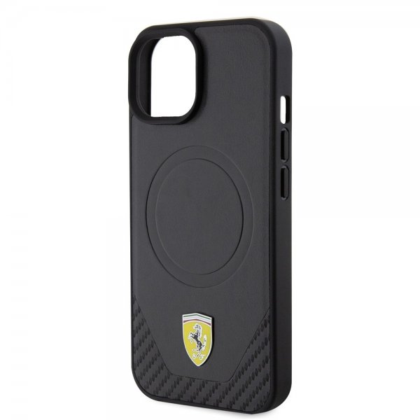 Ferrari iPhone 15 Plus Cover Carbon PU Læder MagSafe Sort