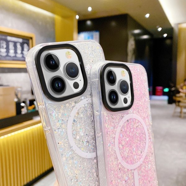 iPhone 15 Plus Cover Glitter MagSafe Hvid