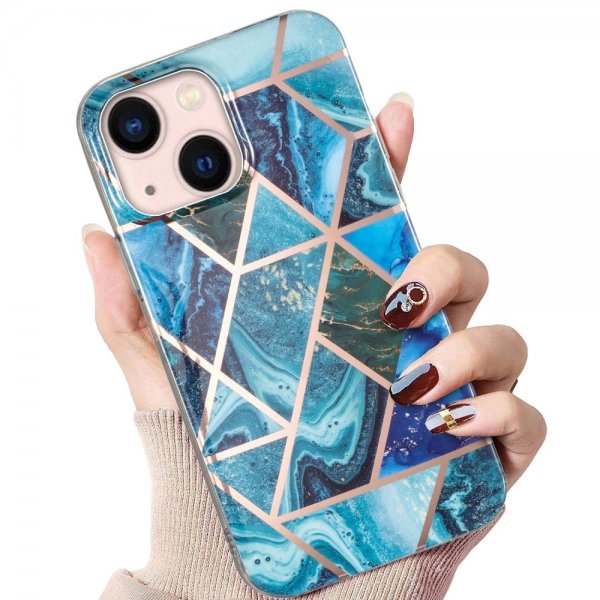 iPhone 15 Plus Cover Marmormønster Blå Grøn