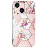 iPhone 15 Plus Cover Marmormønster Blomster Rosa