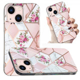 iPhone 15 Plus Cover Marmormønster Blomster Rosa