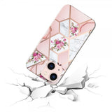 iPhone 15 Plus Cover Marmormønster Blomster Rosa