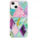 iPhone 15 Plus Cover Marmormønster Grøn Lilla