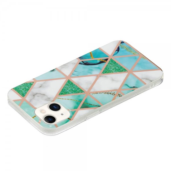 iPhone 15 Plus Cover Marmormønster Grøn Hvid