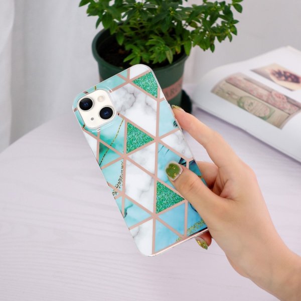 iPhone 15 Plus Cover Marmormønster Grøn Hvid