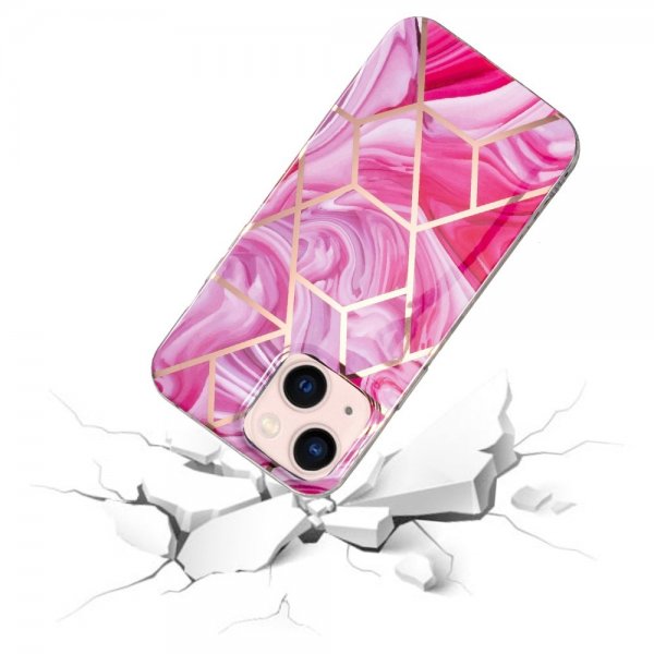 iPhone 15 Plus Cover Marmormønster Rosa Rød
