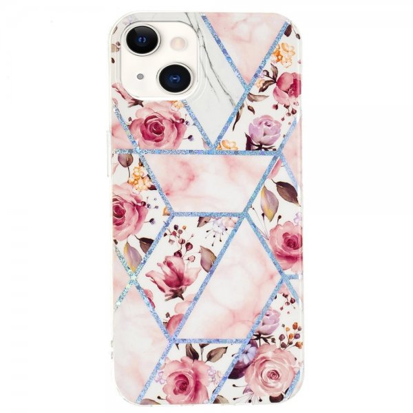 iPhone 15 Plus Cover Marmormønster Roser Rosa