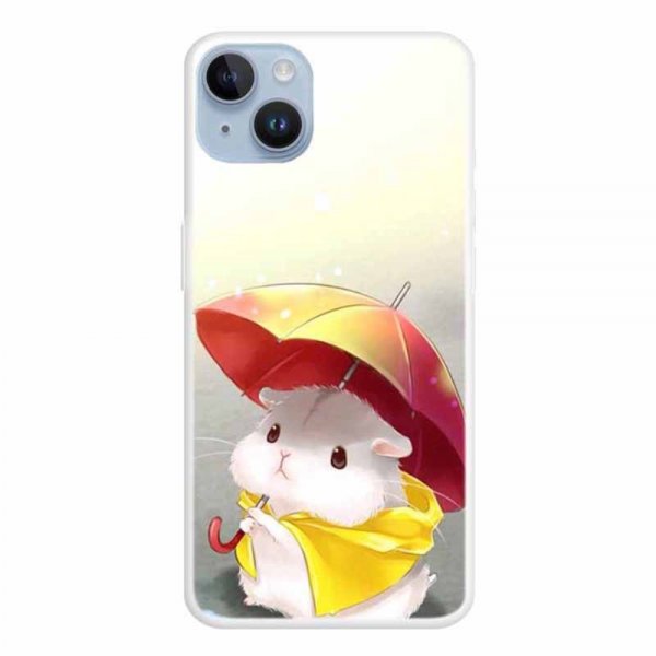iPhone 15 Plus Cover Motiv Hamster og Paraply