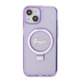 Guess iPhone 15 Plus Cover Ring Stand Glitter MagSafe Lilla
