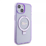 Guess iPhone 15 Plus Cover Ring Stand Glitter MagSafe Lilla