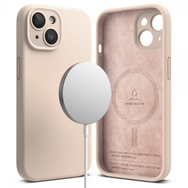 Ringke iPhone 15 Plus Cover Silikone Magnetisk Pink Sand