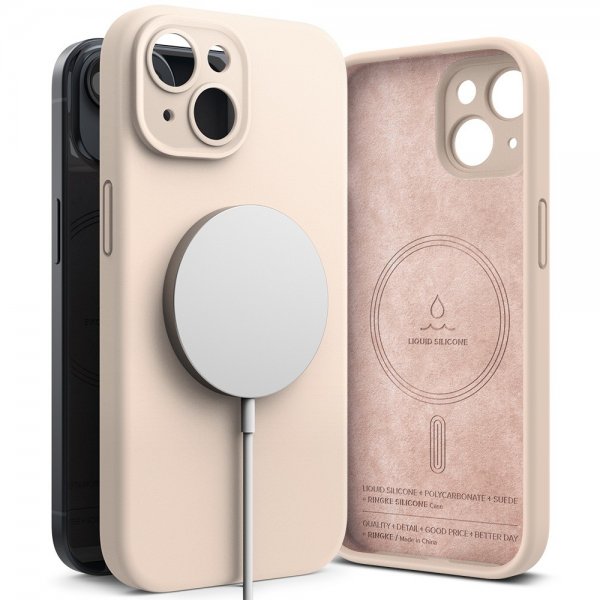 Ringke iPhone 15 Plus Cover Silikone Magnetisk Pink Sand