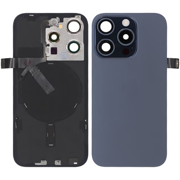 iPhone 15 Pro Bagside Glas Komplet OEM - Titanblå