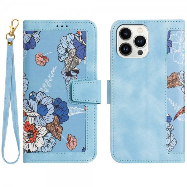 iPhone 15 Pro Cover Blomstret Lysblå