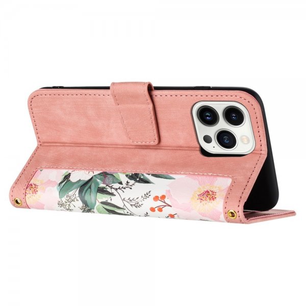 iPhone 15 Pro Cover Blomstermønster Rosa
