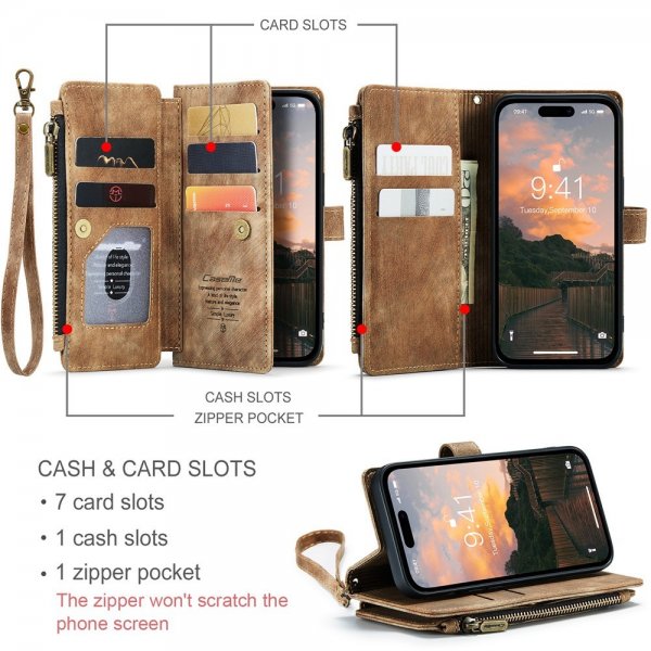 CaseMe iPhone 15 Pro Cover C30-serien Brun