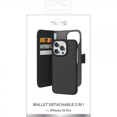 Puro iPhone 15 Pro Cover Wallet Detachable 2-i-1 Sort
