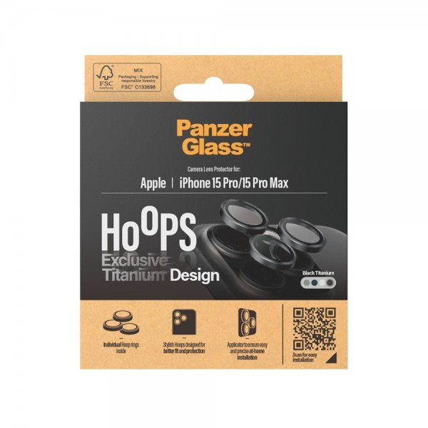 PanzerGlass iPhone 15 Pro/iPhone 15 Pro Max Kamera Beskyttelse Hoops Black Titanium