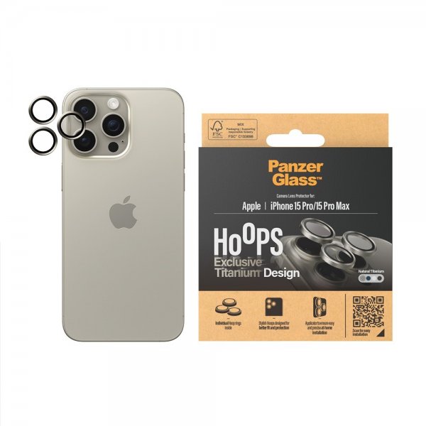 PanzerGlass iPhone 15 Pro/iPhone 15 Pro Max Kamerabeskyttelse Hoops Natural Titanium