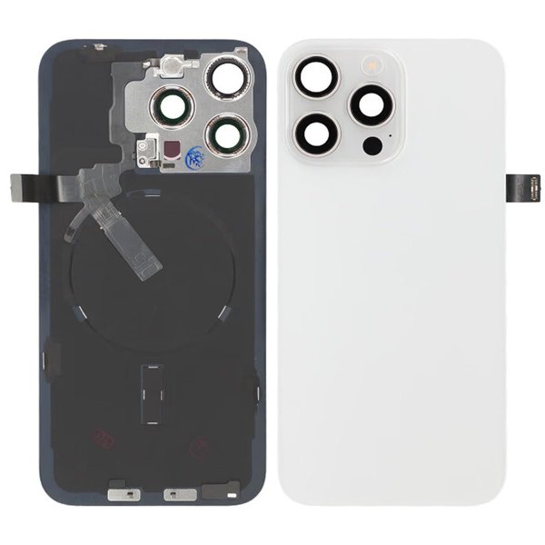 iPhone 15 Pro Max Bagside Glas Komplet OEM - Titaniumhvid