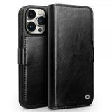 Qialino iPhone 15 Pro Max Etui Ægte Læder Sort