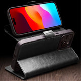 Qialino iPhone 15 Pro Max Etui Ægte Læder Sort