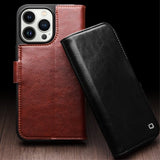 Qialino iPhone 15 Pro Max Etui Ægte Læder Sort