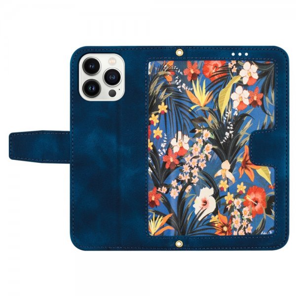 iPhone 15 Pro Max Cover Blomstermønster Mørkeblå