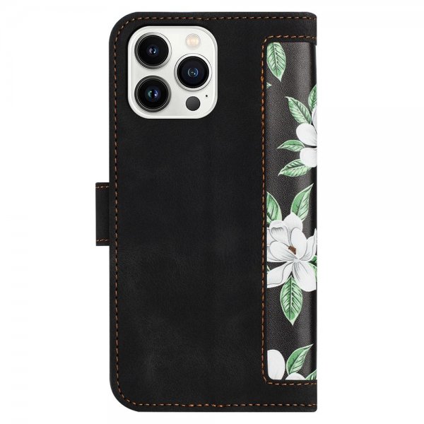 iPhone 15 Pro Max Cover Blomstermønster Sort