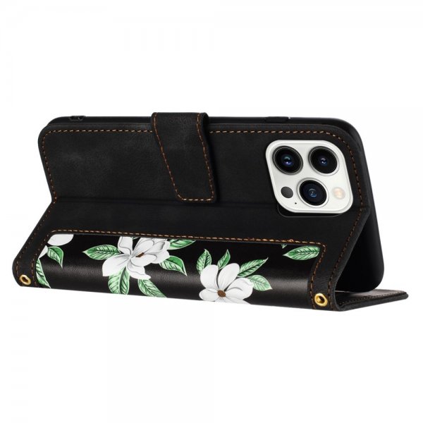 iPhone 15 Pro Max Cover Blomstermønster Sort
