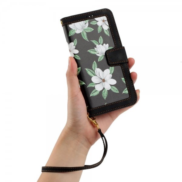 iPhone 15 Pro Max Cover Blomstermønster Sort