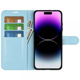 iPhone 15 Pro Max Cover Litchi Blå