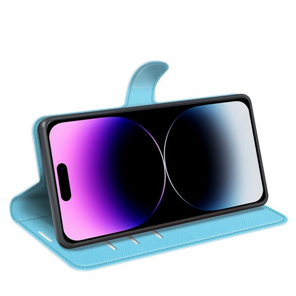 iPhone 15 Pro Max Cover Litchi Blå